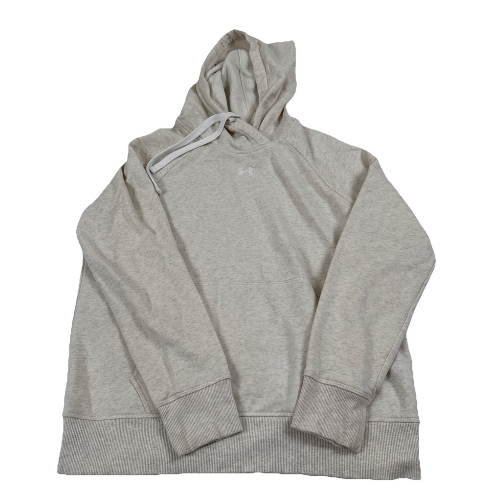 Under Armour Womens M Cream Fleece Pullover Hoodie Long Sleeve Raglan Logo